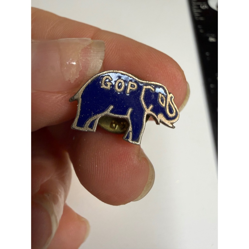 Vintage GOP Republican Elephant Enamel Lapel Pin Blue Gold Tone Political Pin